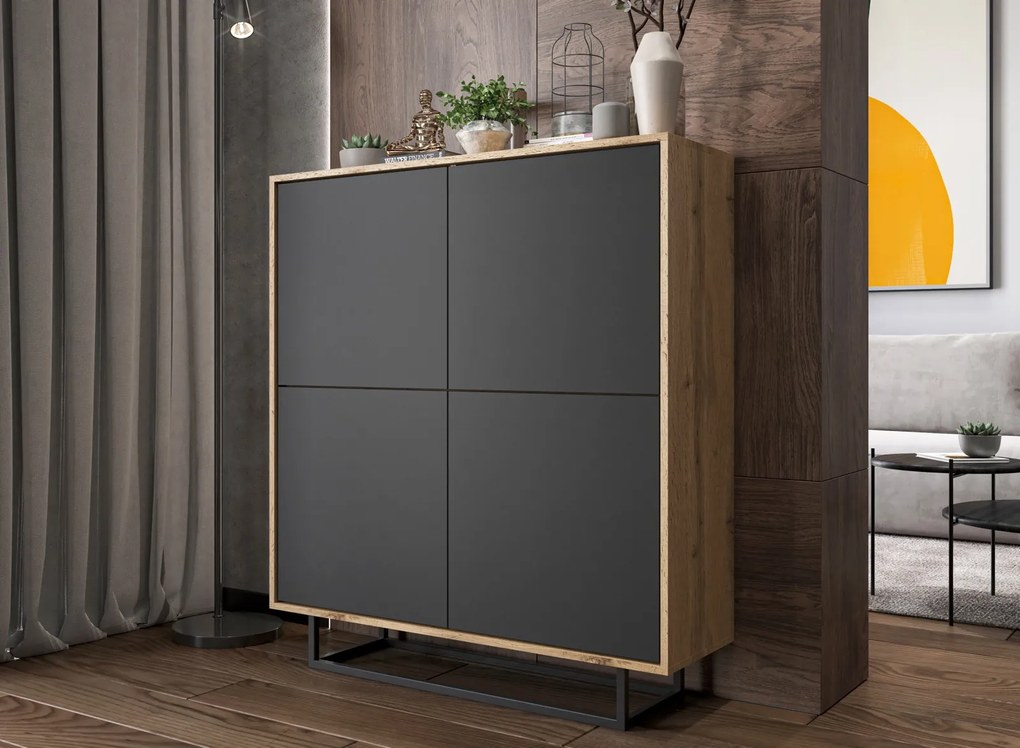 Wysoka komoda w stylu loft Apollo 99 dąb wotan/grafit