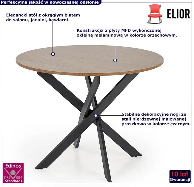 Loftowy metalowy stół z okrągłym orzechowym blatem E8-B31