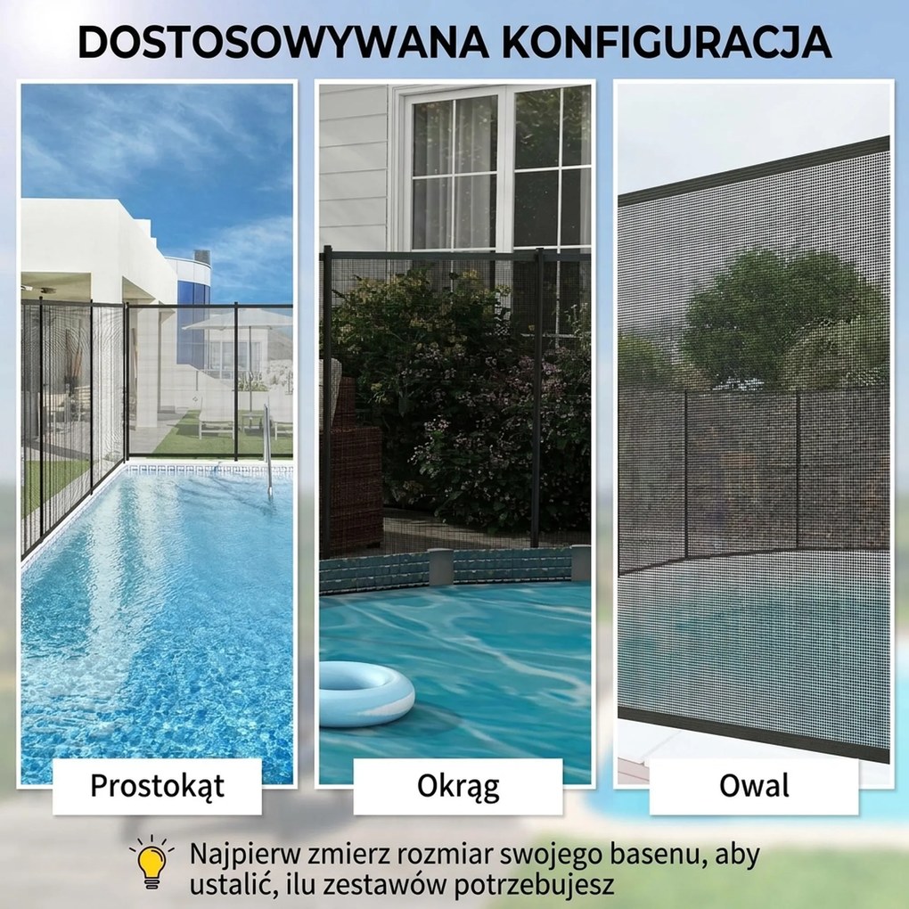 Outsunny Bezpieczny Płot Basenowy dla Dzieci - 4 Aluminiowe Elementy, Texline, Czarny, 365x126cm