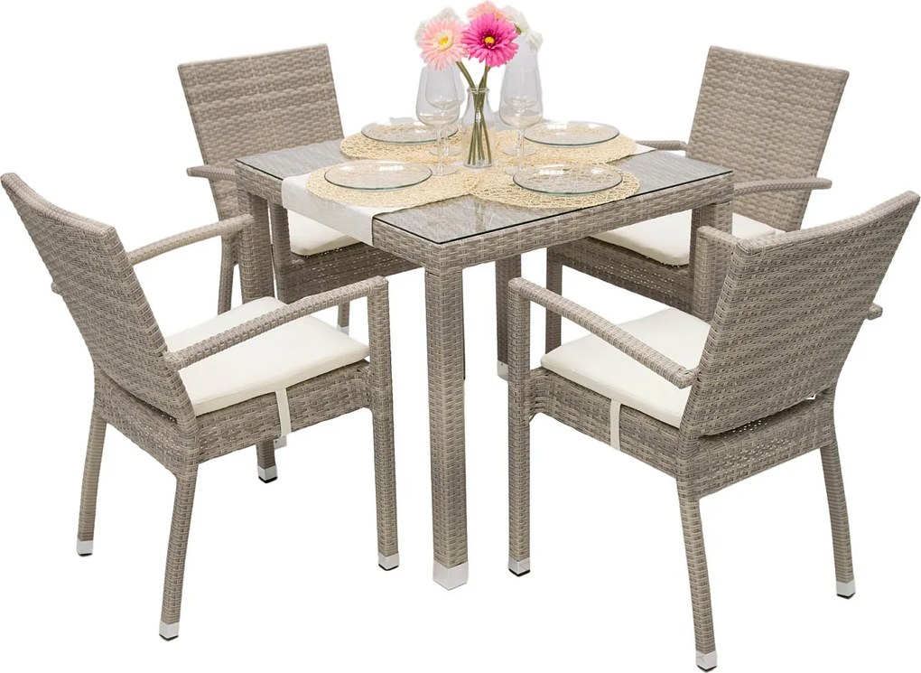 Zestaw rattanowy ogrodowy NAPOLI I. 1 + 4 (szaro-beżowy)