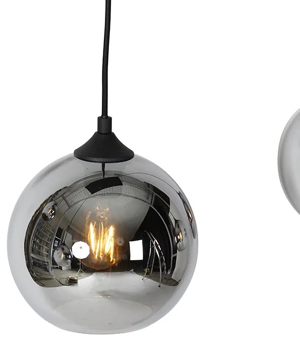 Lampa wisząca w stylu art deco czarna z przydymionym szkłem 5-światłowa - Wallace ArtDeco Oswietlenie wewnetrzne