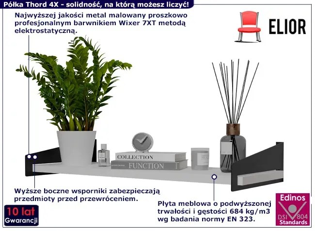 Wisząca półka z metalowymi wspornikami czarny + biały - Mizu 4X