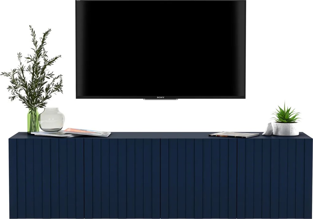 Ryflowana szafka RTV wisząca Elpis granatowa