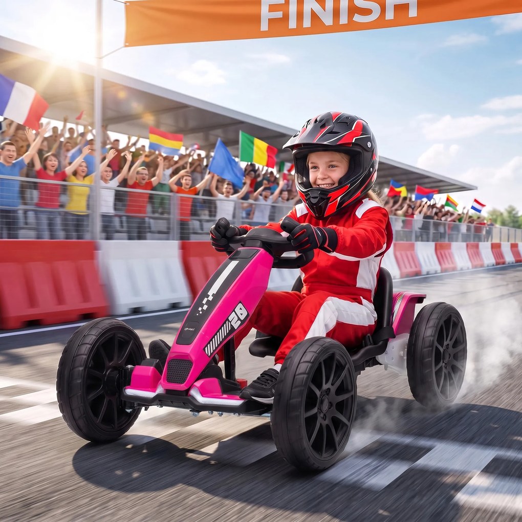 AIYAPLAY Elektryczny Go-Kart dla dzieci 12V z 2 silnikami, 4-fach verstellbarem Sitz, łagodny start, EVA -koła, LED -reflektory | Aosom PL