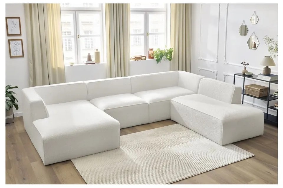 Biały narożnik modułowy z materiału bouclé (prawostronny/w kształcie litery U) Megeve – Bobochic Paris