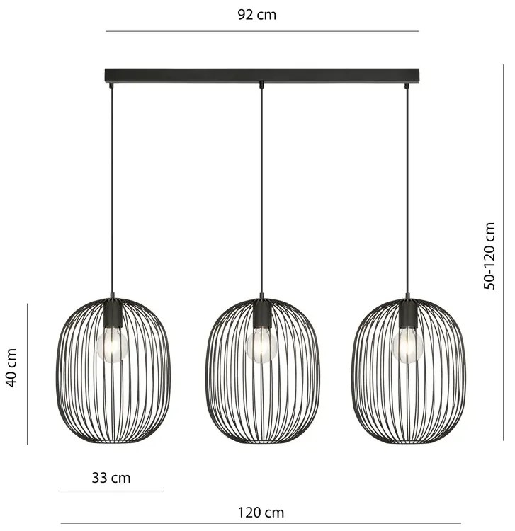 Czarna potrójna lampa wisząca w stylu loft - D127-Inez