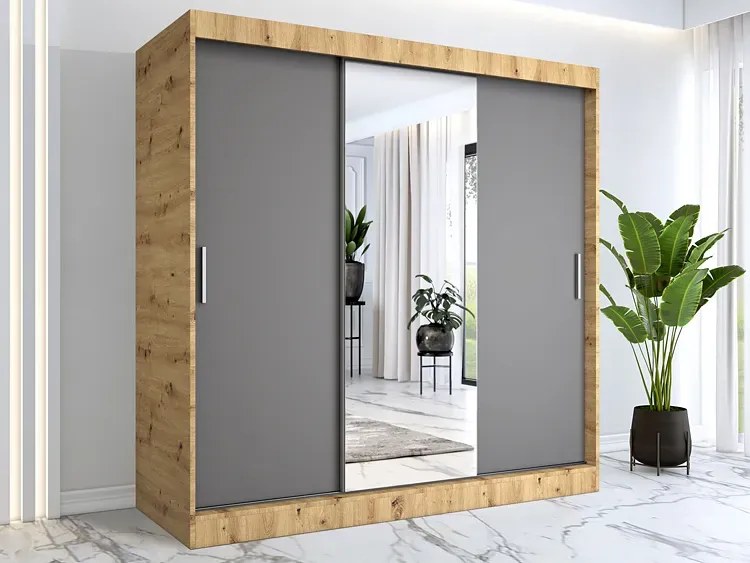 Szafa przesuwna dąb artisan + antracyt 200 cm - Massi 6X