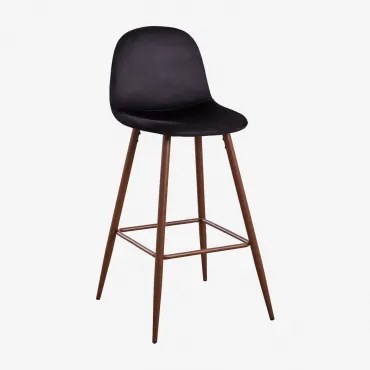 Zestaw 2 Wysokich Stołków Z Aksamitu Glamm Negro & Ciemne Drewno & ↑75 Cm - Sklum