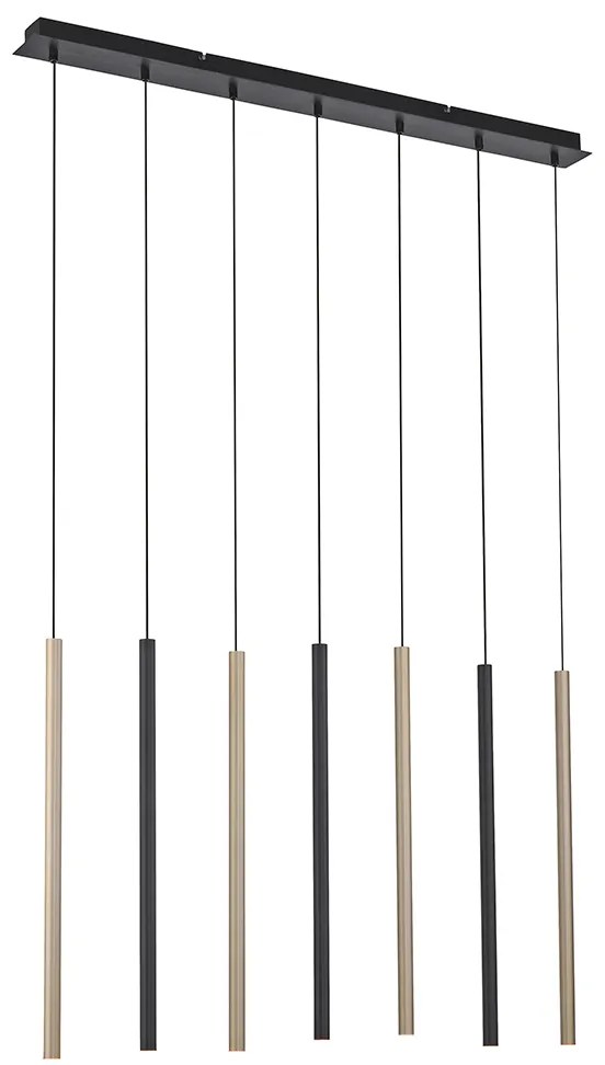 Lampa wisząca czarna z mosiądzem w komplecie z diodą LED z możliwością ściemniania 7-światłowa - BeaDesignerski Oswietlenie wewnetrzne