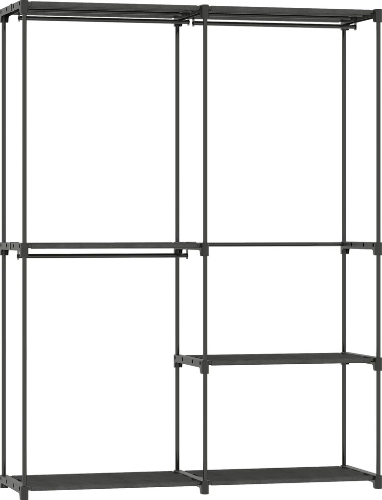 HOMCOM Przenośny stojak na ubrania, metalowy stelaż, półki z włókniny, dużo miejsca, czarny