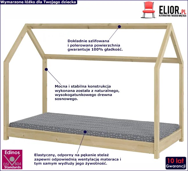 Drewniane łóżko dziecięce domek Olaf 90x200 - sosna