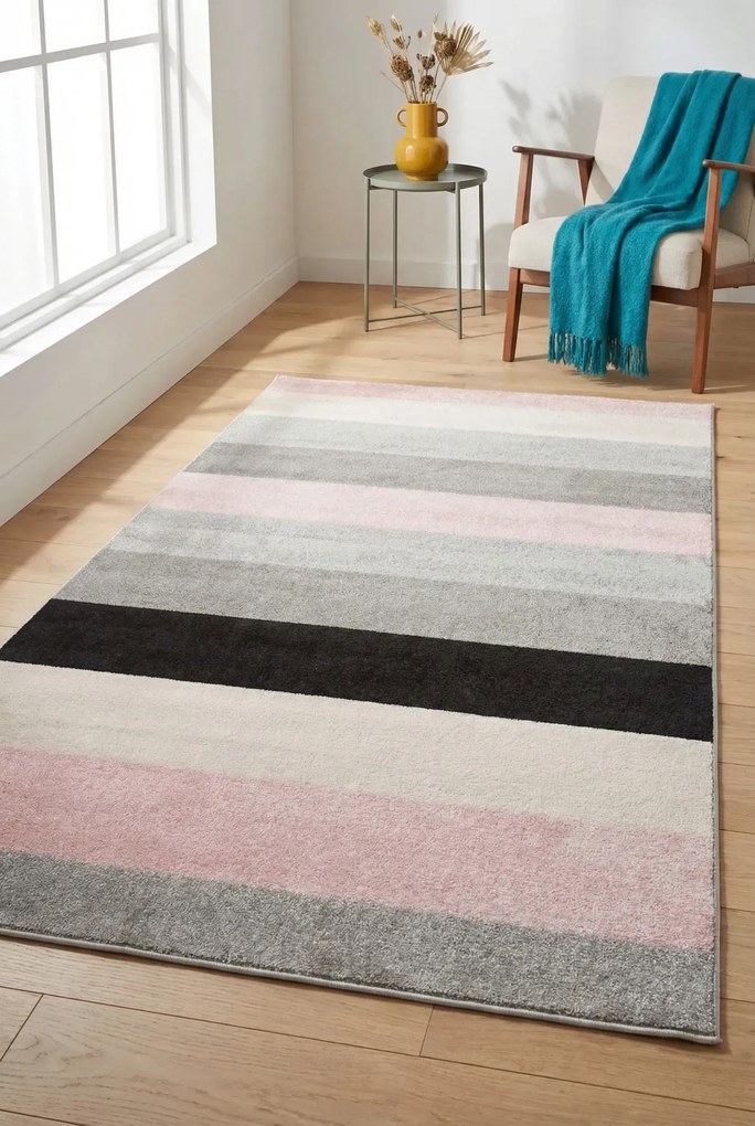 Szaro-biały dywan w pasy w stylu skandynawskim A2-K94