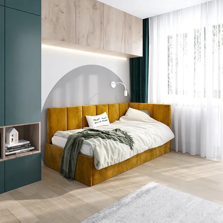 Musztardowy tapczan z oparciem 120x200 - Golones 5X