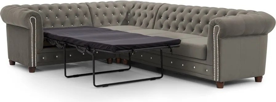 Szary aksamitny rozkładany narożnik (lewostronny/w kształcie litery L) York Blik – Ropez