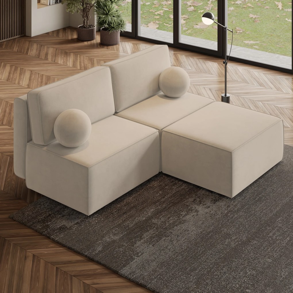Masseno Narożnik VARNA z funkcją spania i pojemnikiem na pościel Narozniki L, Rozkładana sofa - Kremowy, MONOLITH 04