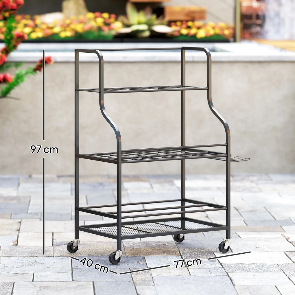 Outsunny Organizer Narzędzi Ogrodowych 3-poziomowy Stojak na Narzędzia Ogrodowe z Hakami do 40 kg 77x40x97cm Czarny