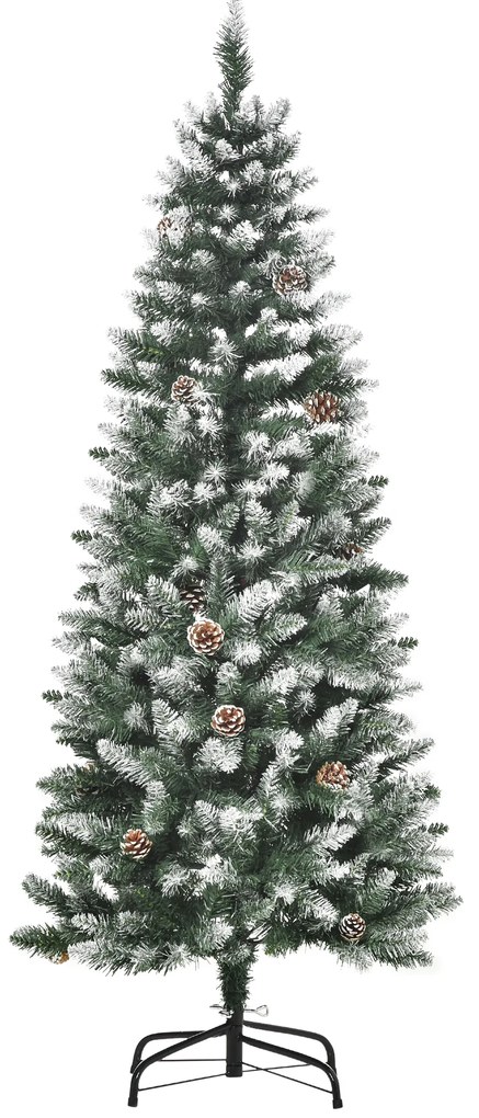 HOMCOM Sztuczne drzewko świąteczne, 630 gałęzi, 37 szyszek, śnieżne końcówki, ognioodporne, 150 cm | Aosom PL