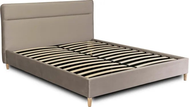 Łóżko Tapicerowane 160x200 cm ze Stelażem Dwuosobowe NICEA Welurowe Beżowe