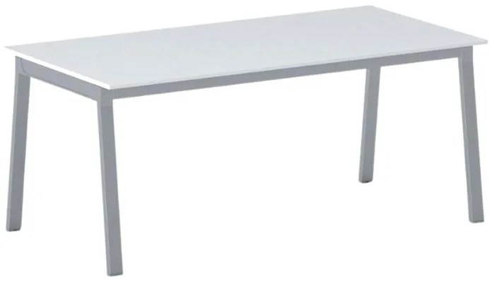 Stół konferencyjny do biura PRIMO BASIC, 180x90 cm, szaro-srebrna podstawa, biały