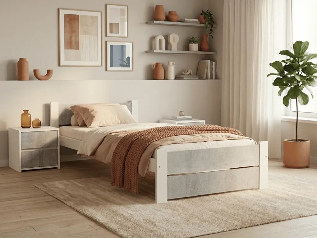 Łóżko IKAROS DOUBLE 90 x 200 cm, beton/biała Stelaż: Ze stelażem listwowym rolowanym elastycznym, Materac: Materac Sommera