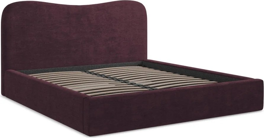 Ciemnofioletowe tapicerowane łóżko dwuosobowe ze schowkiem i stelażem 160x200 cm Kahai – Makamii