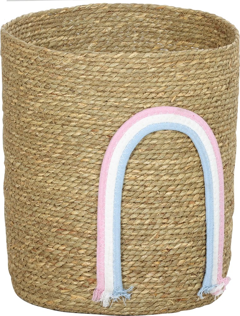 HOMCOM Kosz do przechowywania 24,7L z dekoracją tęczową, duży pleciony kosz do łazienki, sypialni, naturalny | Aosom PL