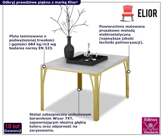 Stolik kawowy w stylu glamur złoty + beton - Dimea 3X