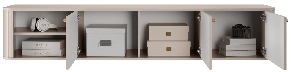 Szafka RTV wisząca Vesper 3D 187 cm - kaszmir / złote uchwyty