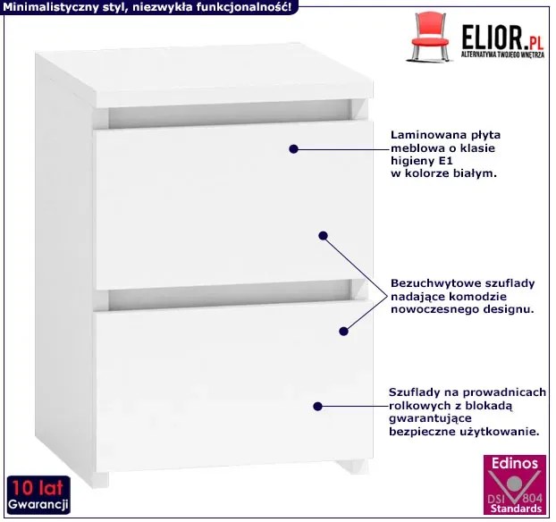 Biała szafka nocna do sypialni Siena 2X