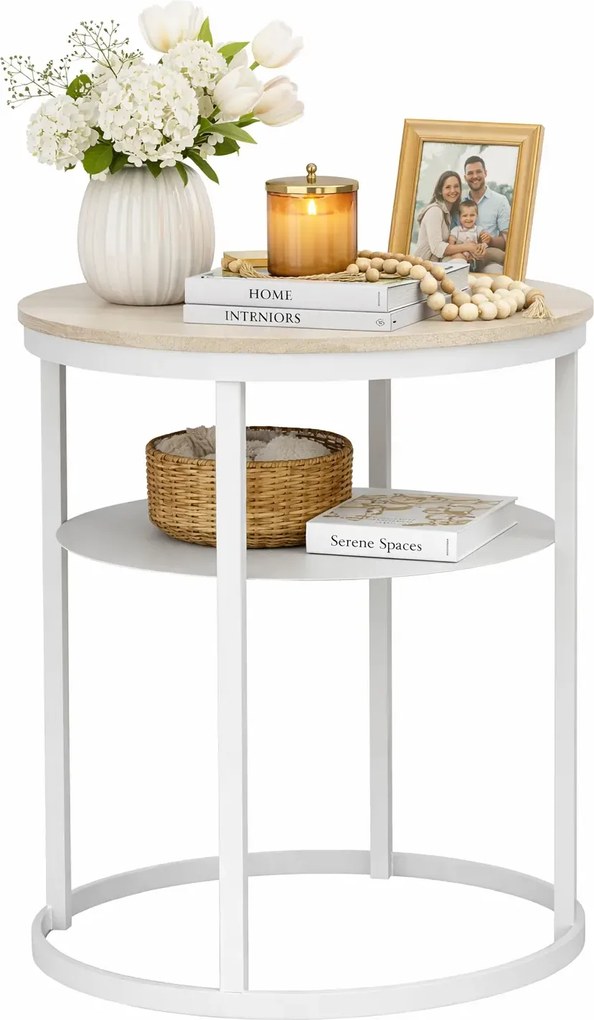 Dwupoziomowy stolik kawowy z półką dąb sonoma + biały A6-R75