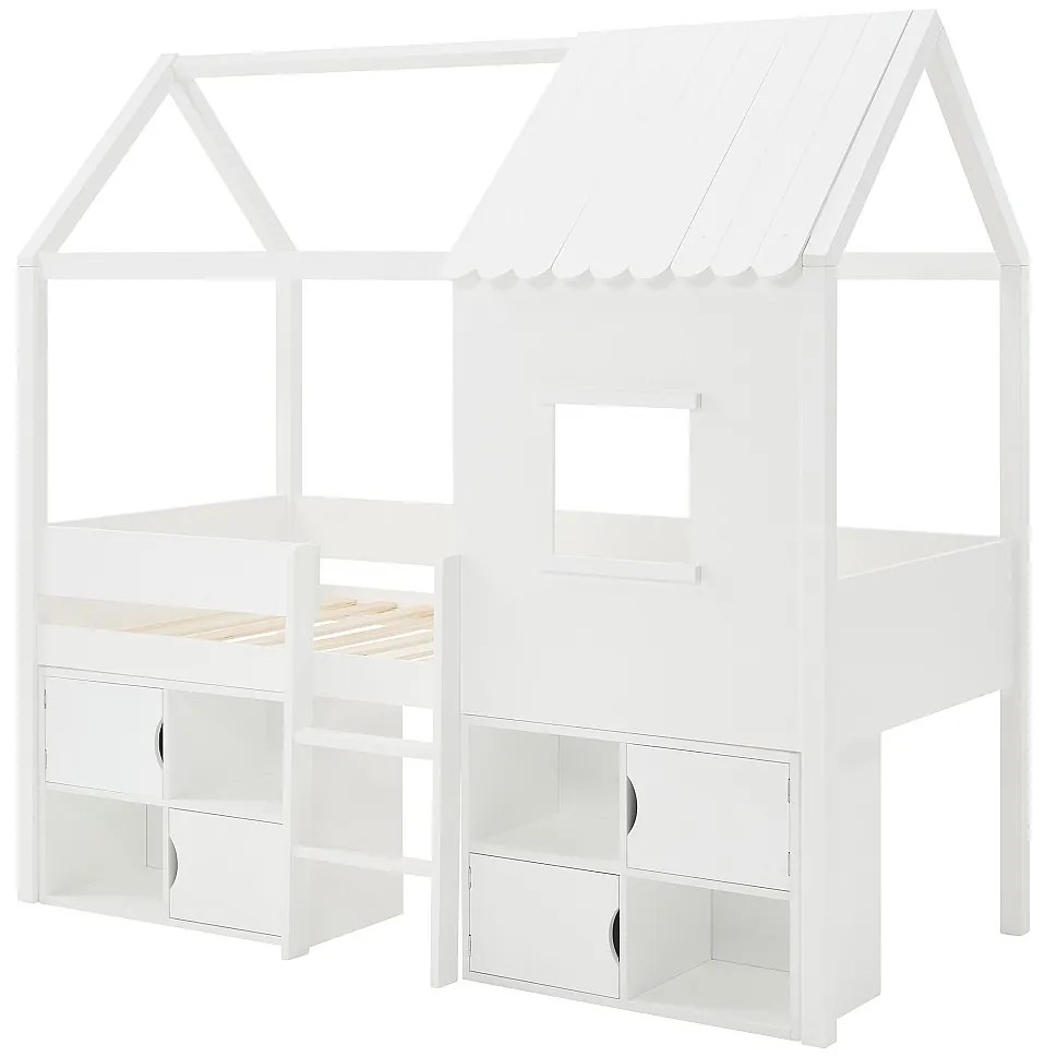 Łóżko podwyższone domek 90 x 190 cm - Drewno sosnowe i MDF - Biały - VALESKIA