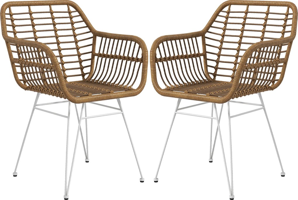 HOMCOM Zestaw 2 Krzesła Boho Kuchenne PE-Rattan Wymiary 56x60x79 cm Naturalny Biały | Aosom PL