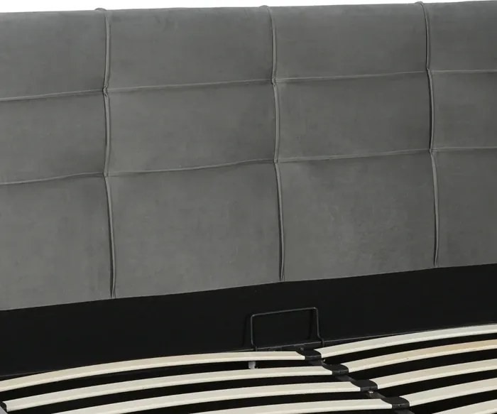 Łóżko Tapicerowane 140x200 cm TINGA ze Stelażem i Pojemnikiem Dwuosobowe Welurowe Ciemnoszare Skandynawskie