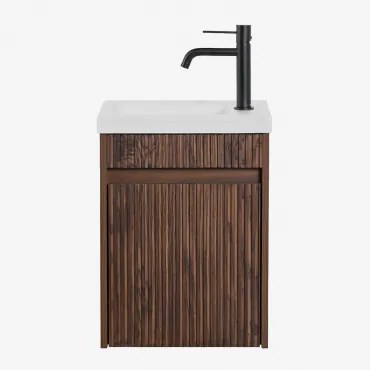 Zestaw Wiszących Mebli Łazienkowych Zintegrowany Z Umywalką Narek Ciemna Czerń & Bezlusterkowiec & Czarny Matowy - Sklum