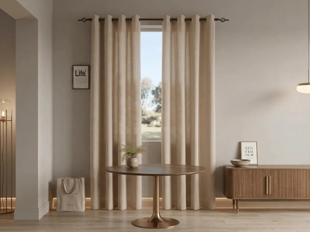 Zasłona TAVIO 140x250 cm, jasnobeżowa Zawieszanie: Taśma z wiązaniami