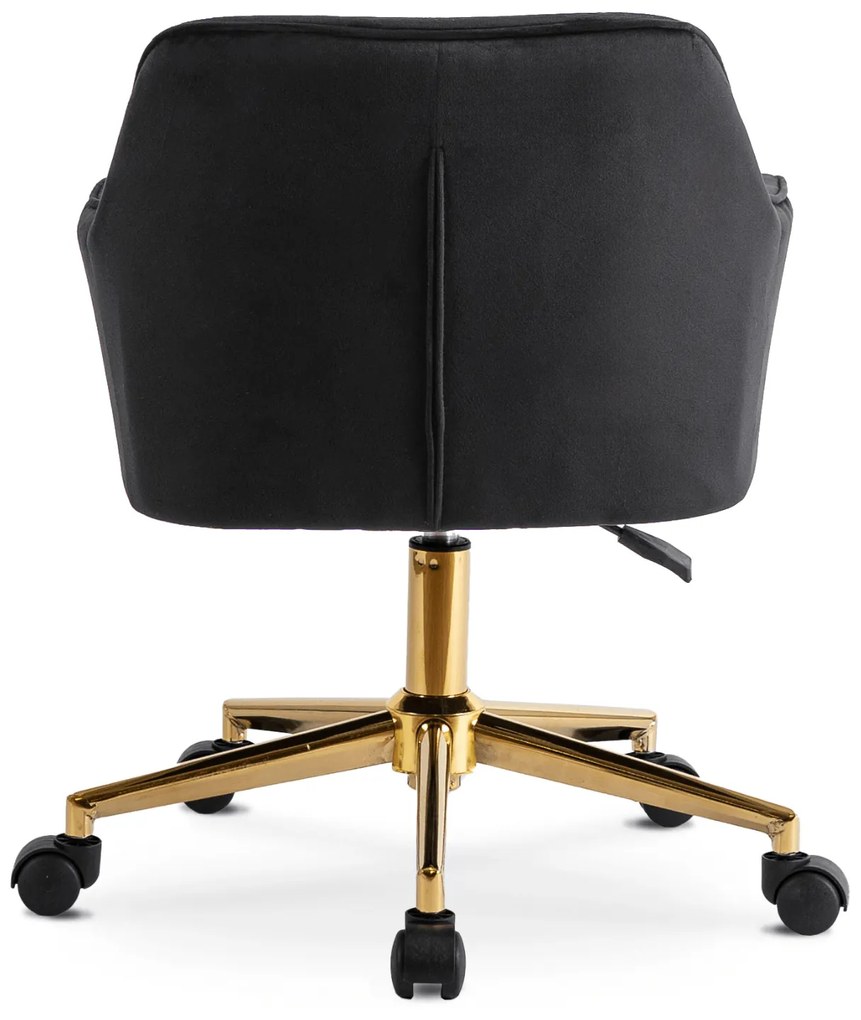 Fotel Młodzieżowy Obrotowy KONOR Czarny Ze Złotymi Nogami Welurowy Nowoczesny Glamour