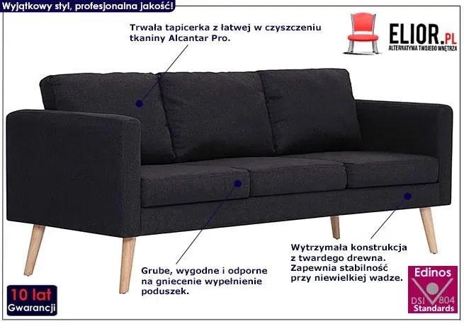 Trzyosobowa czarna kanapa - Imex 3X