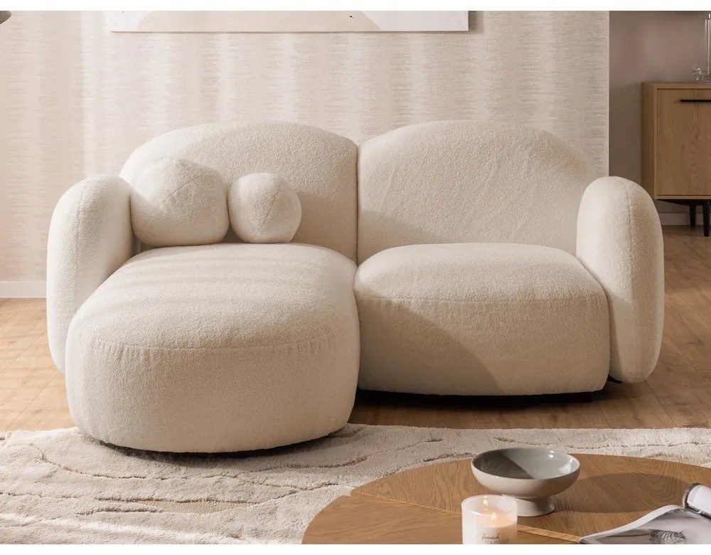 Jasnobrązowy narożnik z materiału bouclé (lewostronny/z szezlongiem) Orbit – Ropez