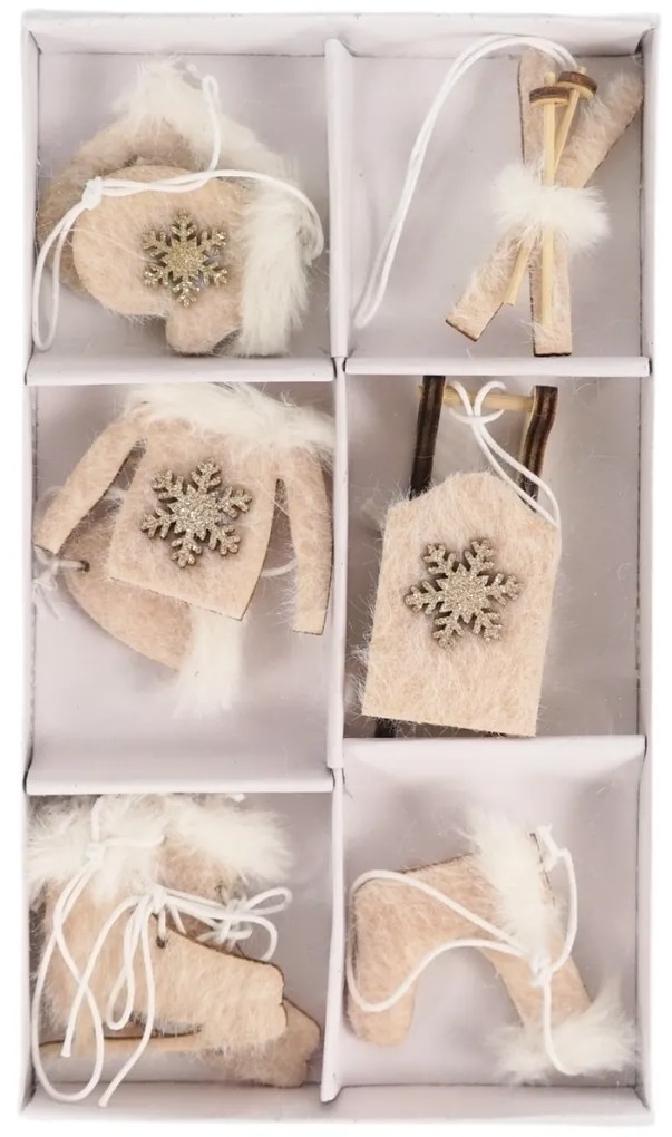 Zestaw świątecznych zawieszek dekoracyjnych CHRISTMAS SYMBOLS 6 sztuk - różne kolory