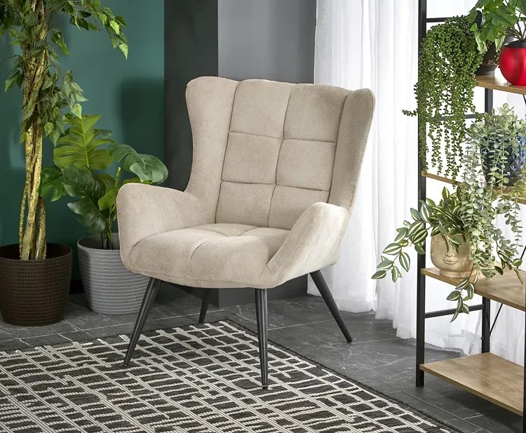 Musztardowy pikowany fotel uszak N3-H65