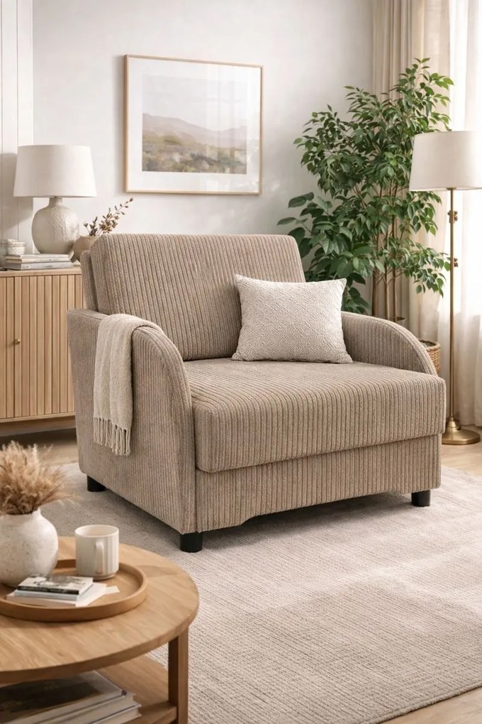 Masseno Sofa TIGO z funkcją spania i pojemnikiem na pościel, Rozkładana sofa - Brązowy, POSO 3