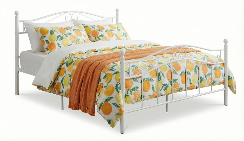 Białe duże łóżko metalowe z zagłówkiem 180x200 cm W5-S61