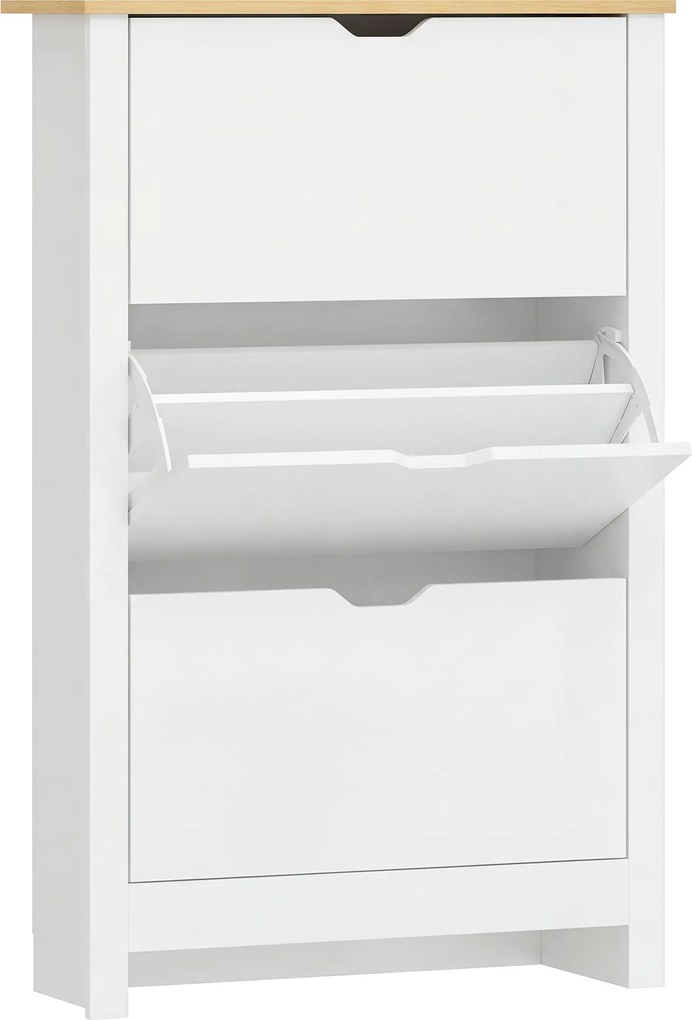 HOMCOM szafka na buty biała z trzema klapami pojemna nowoczesna szafka do przedpokoju 72x26x112 cm | Aosom PL