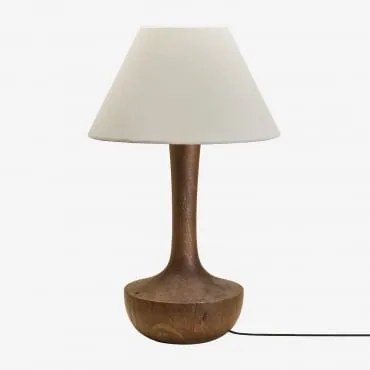 Lampa Stołowa Z Drewna Mango Sintra Ciemny Drewniany Uchwyt & Biały Ø40 Cm Menorca - Sklum