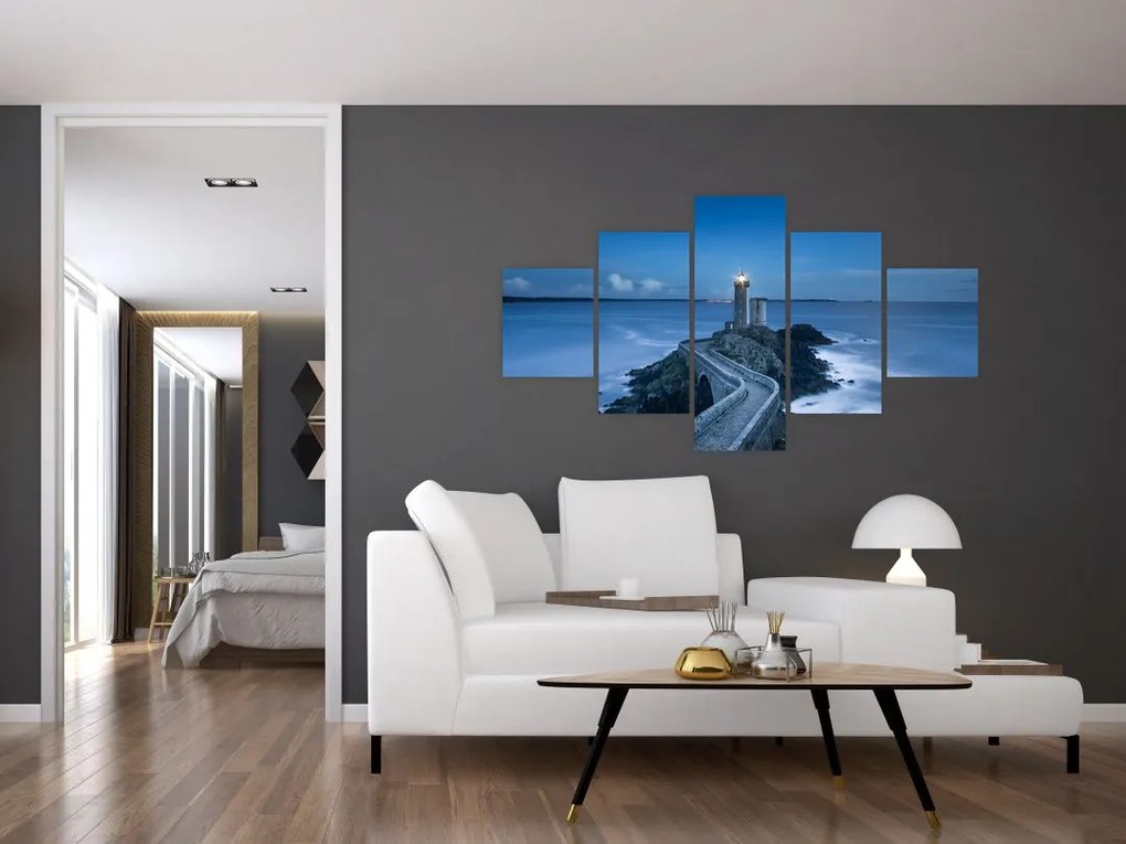 Obraz latarni morskiej i morza (125x70 cm)