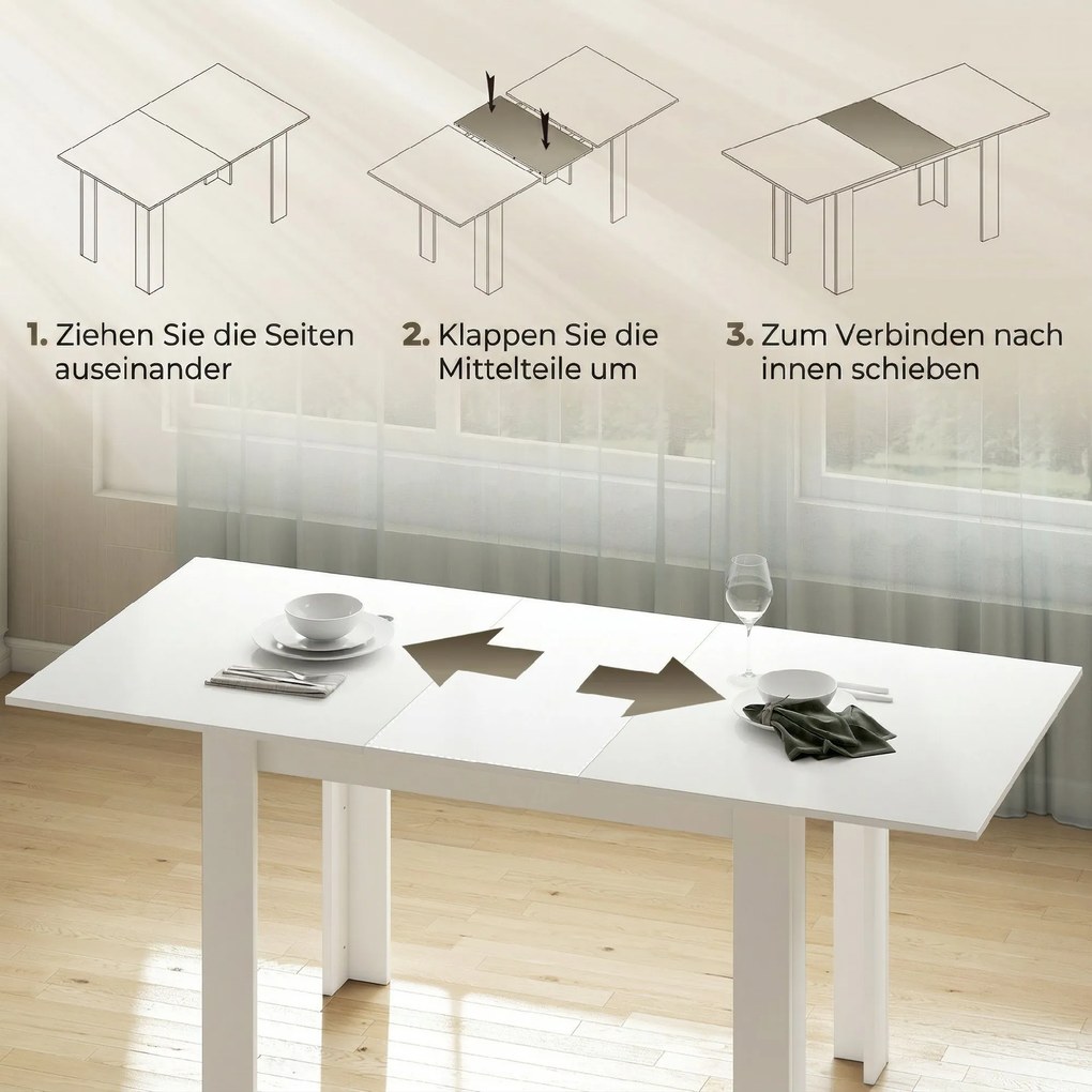 HOMCOM Stół rozkładany, 140/180 x 80 cm stół kuchenny dla 6-8 osób, do kuchni, jadalni, biały | Aosom PL