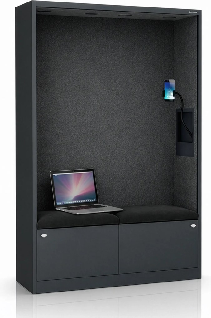 Kabina akustyczna biurowa z siedziskiem i portem USB-C korpus antracytowy / siedzisko ciemnoszare, 1150 mm: SALLY MentalBox