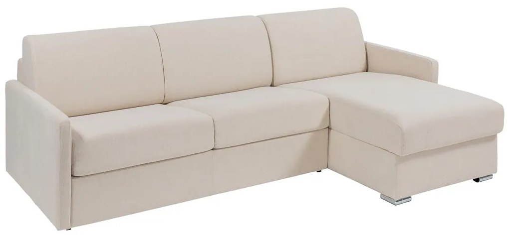 Kanapa narożna dwustronna rozkładana typu express z beżową tapicerką - Miejsce do spania 160 cm - Materac 22 cm z pamięcią kształtu - CALIFE