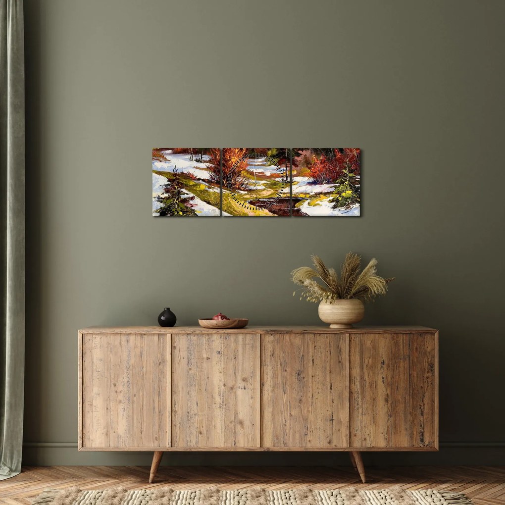 Obraz - Nadejście wiosny (z zegarem) (90x30 cm)