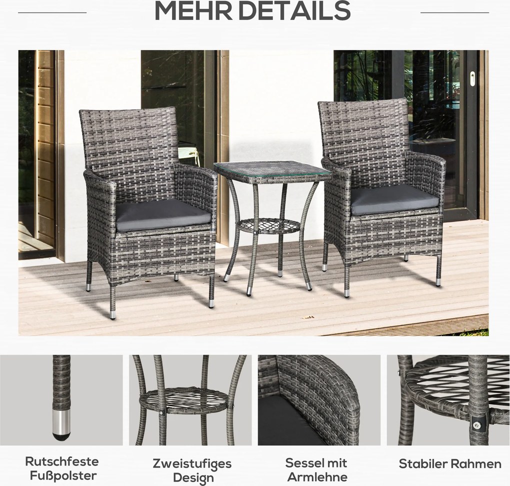 Outsunny 3-cz. zestaw ogrodowy ze stolikiem bocznym